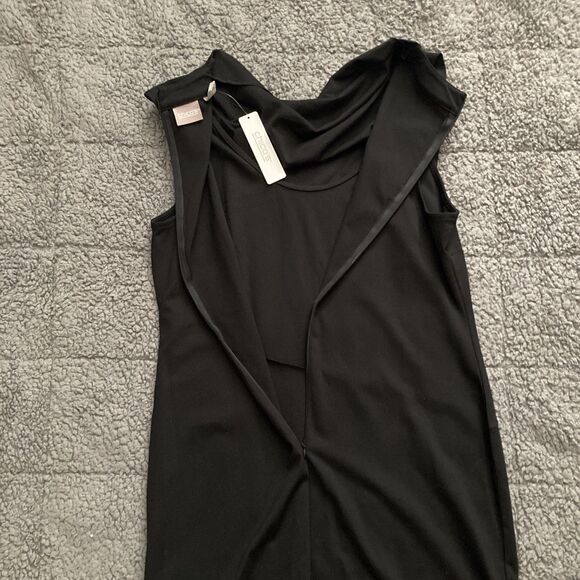 Chicos Drape Neck Dress SIZE 1 SMALL Black Faux Wrap Sleeveless Travel Resort - Picture 5 of 13
